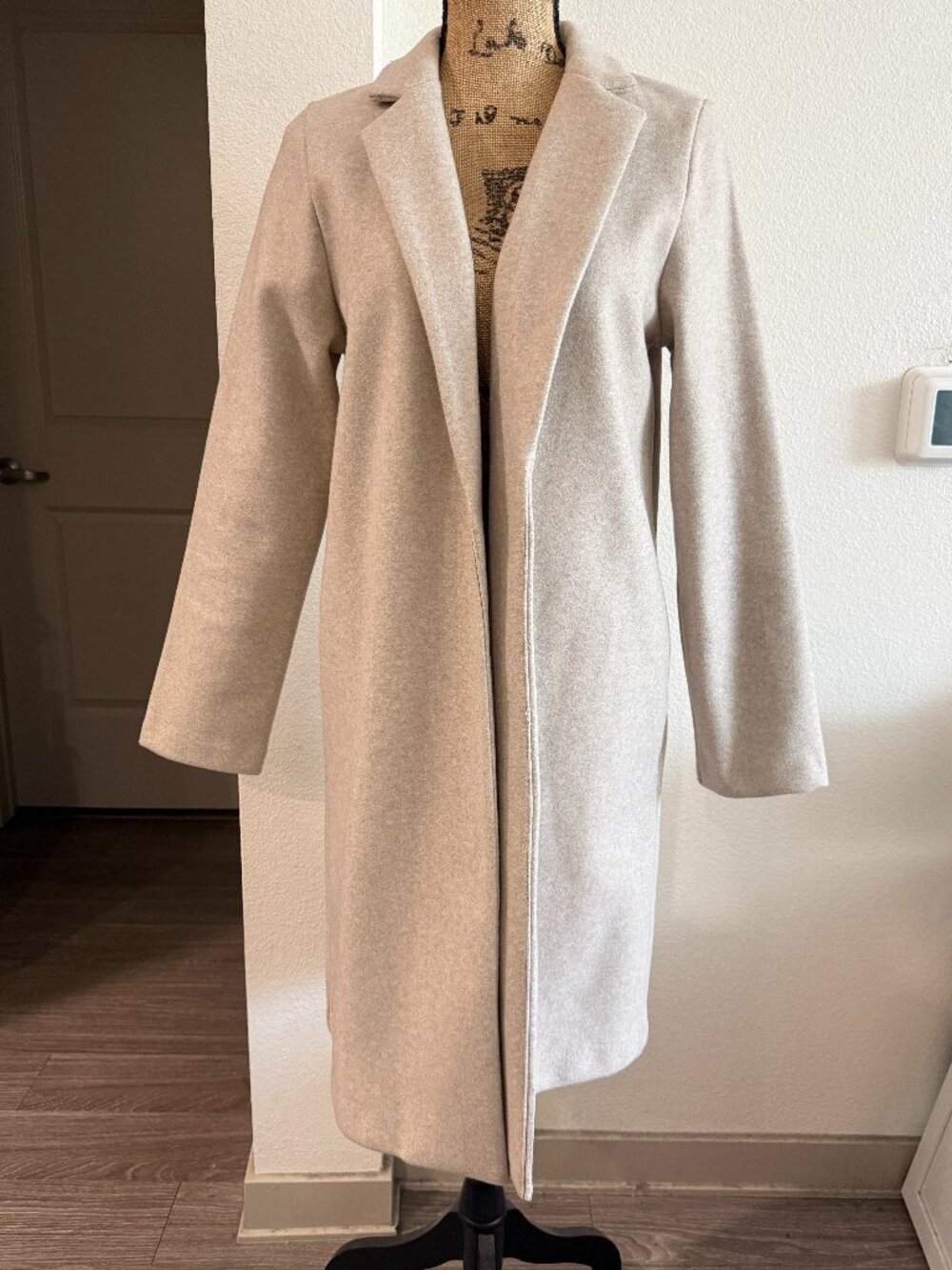 NWOT Zara Sand Beige Open Front Longline Lapel Coat Size M